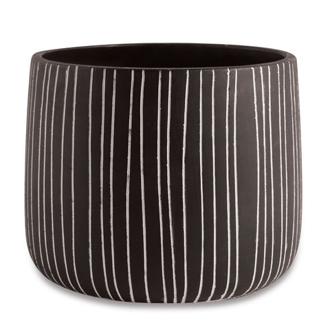 Cachepot de cimento preto riscado