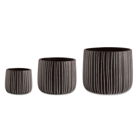 Cachepot de cimento preto riscado