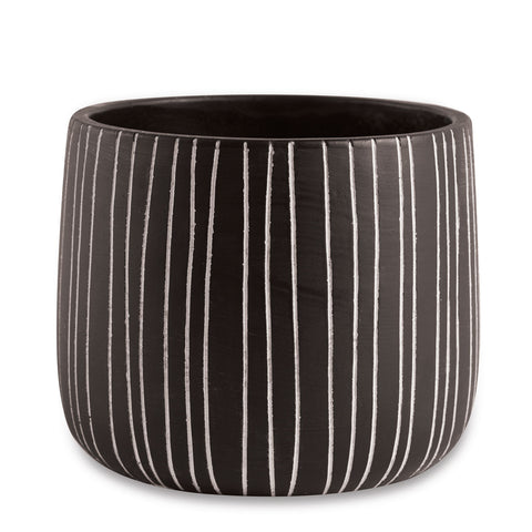 Cachepot de cimento preto riscado