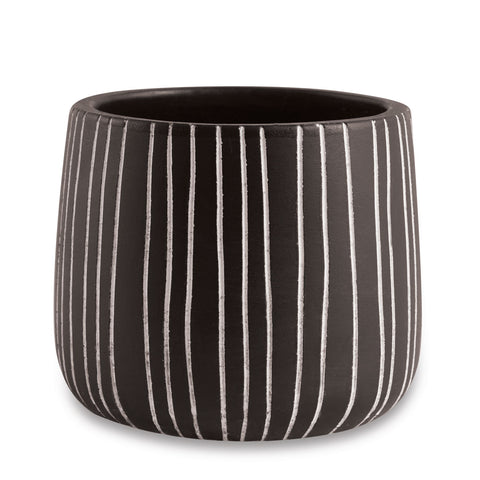 Cachepot de cimento preto riscado
