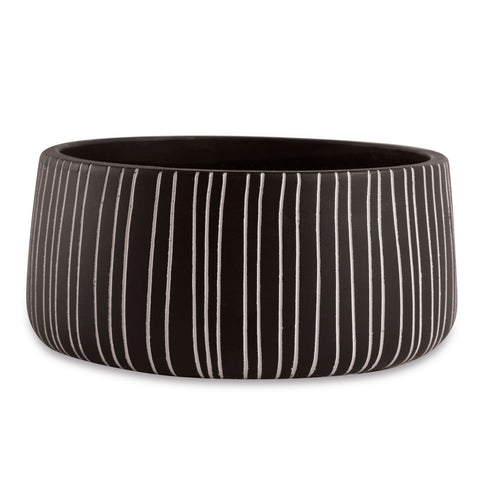 Cachepot de cimento baixo - preto riscado