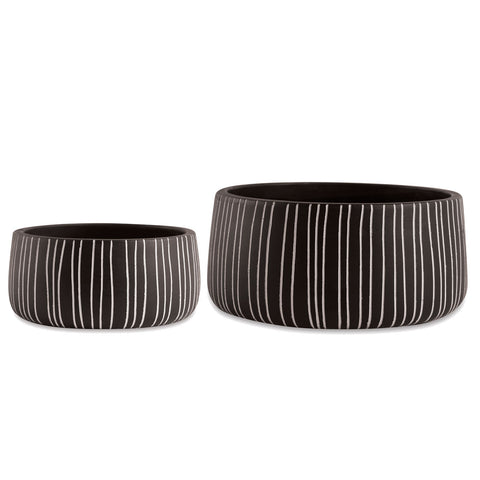 Cachepot de cimento baixo - preto riscado