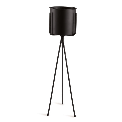 Cachepot preto com suporte em metal