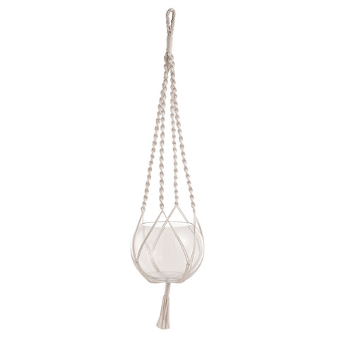 Cachepot em vidro com suporte macramê