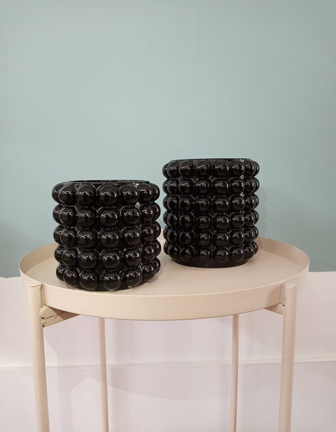 Cachepot Bolhas Preto em Cerâmica