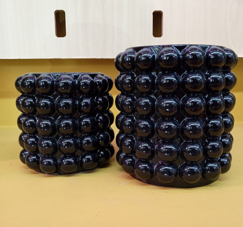 Cachepot de cerâmica em bolhas - preto
