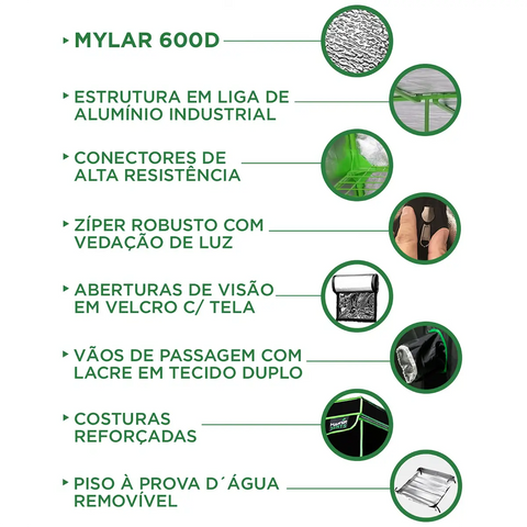 Estufa para cultivo indoor - 120x40x200 - Antichamas Mylar 600D
