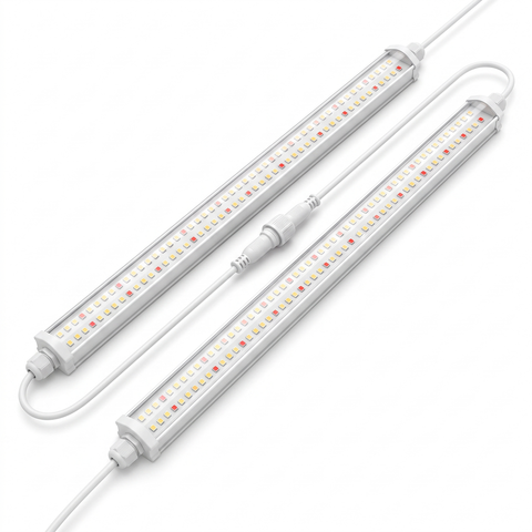Duas barras T8 conectadas em série pelo cabo com conector rosqueável