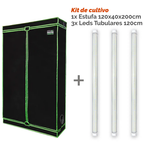 Kit de Cultivo Indoor: Estufa 120x40x200 + 3 Leds Tubulares Warm White 60cm