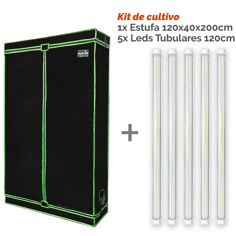 Kit de Cultivo Indoor: Estufa 120x40x200 + 5 Leds Tubulares Warm White 60cm